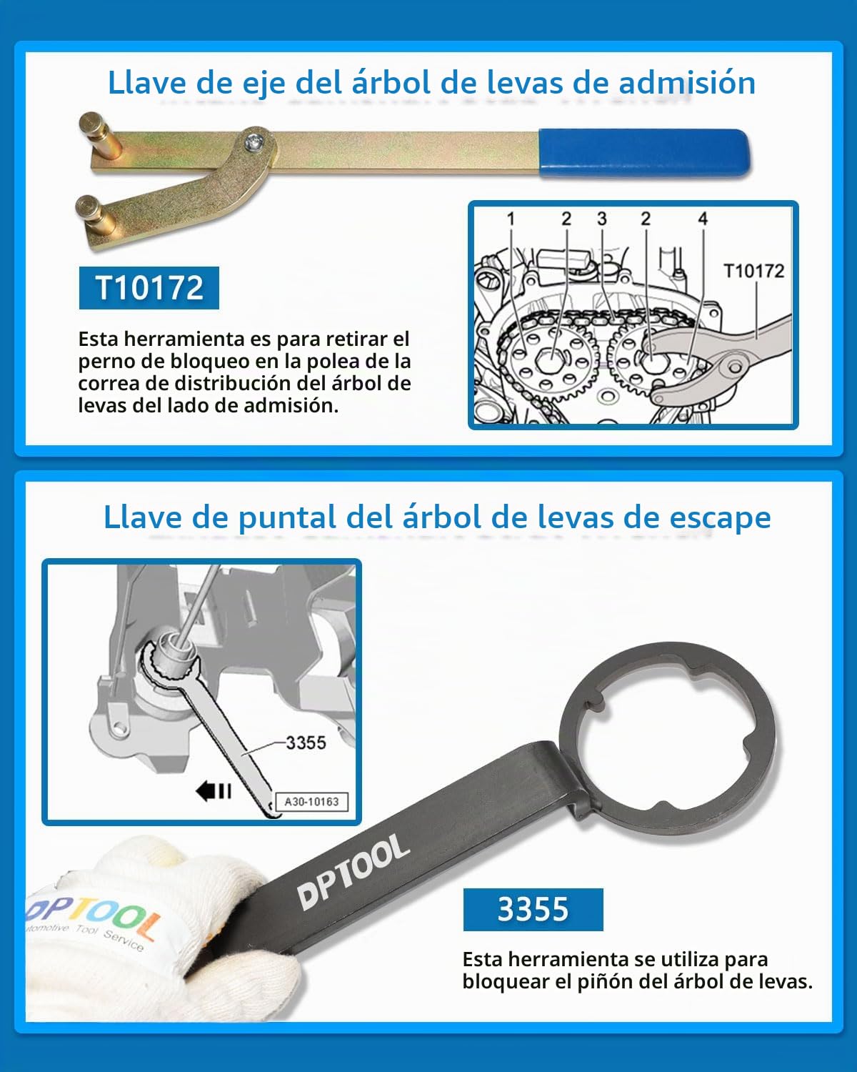 DPTOOL Juego de 8 Herramientas de sincronización de árbol de levas y cigüeñal de Repuesto para Motor VAG EA211 1.0L 1.2L 1.4L 1.6L FSI TSI TFSI Motor de Gasolina Compatible con VW Audi A3/Golf
