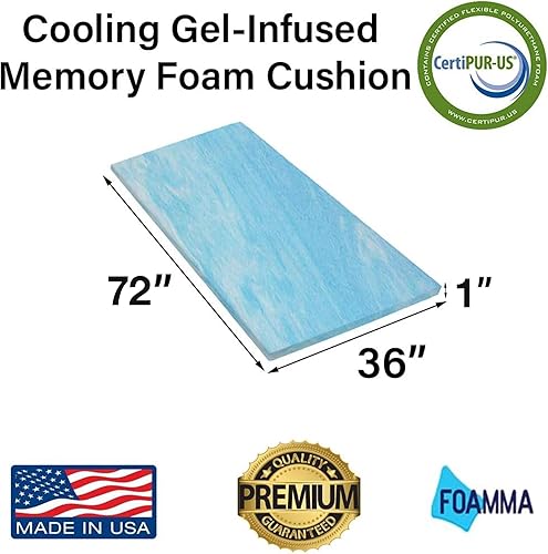 Miniatura 2 de Foamma Cojín de espuma viscoelástica con gel de enfriamiento de 1 x 36 x 72 pulgadas, protector de colchón de cama, reemplazo de asiento, acolchado,