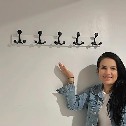 Miniatura 2 de SKOLOO Perchero de madera blanca de 24 pulgadas con 5 ganchos triples, ideal para entradas familiares, aulas y almacenamiento de suministros para