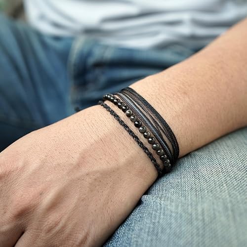 Miniatura 277 de Handmade Natural Stone Beaded Healing Bracelet Gift for Men Adjustable Rope String Bracelet (picasso jasper, Adjustable)