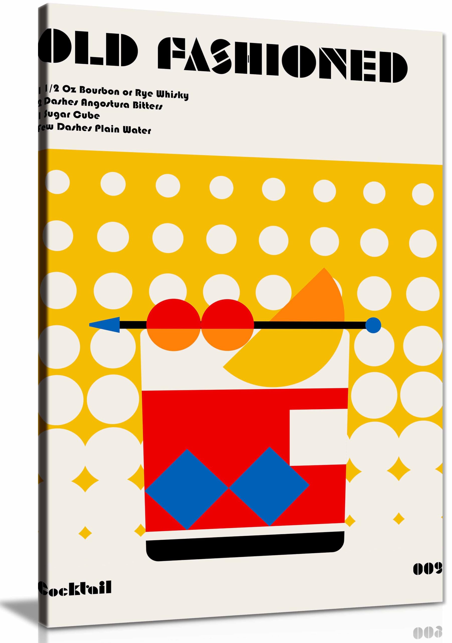 Old Fashioned Bauhaus Cocktail Framed Canvas Print, Pictures for Home Walls, Bedroom, Living Room & Bathroom Decor 46x31cm (18x12in)
