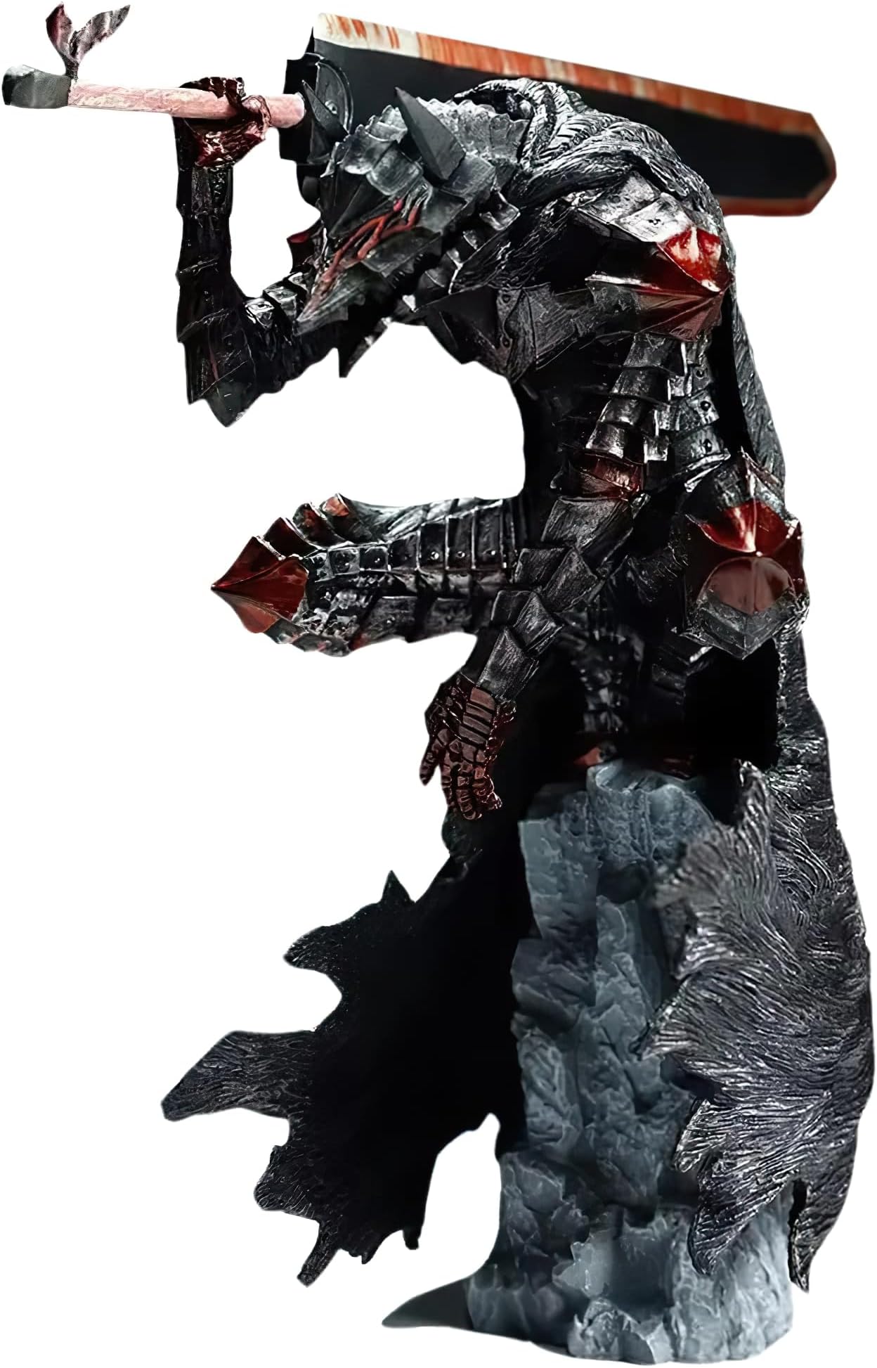 Anime Berserk Gut Figure Guts Battle Version Damaged Action Figurine PVC Black Swordsman Guts Change Face Model Statue Toy Office Collections Decorations Gift, 25CM/9.8 Inch
