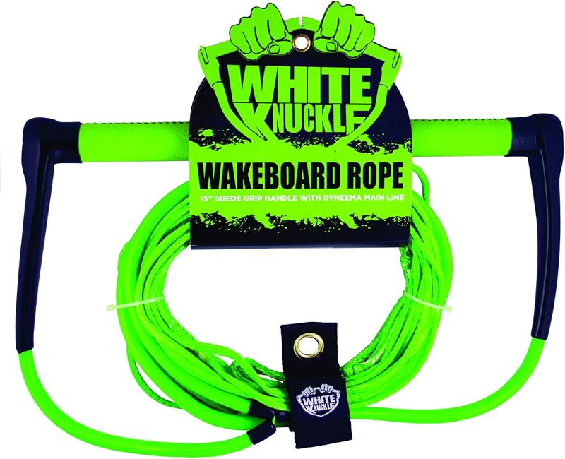 White Knuckle Wakeboard Rope, 75 FT Low-Stretch Wakeboarding Tow Rope with 15" Grip Handle and Velcro Hanger