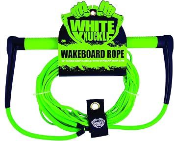 White Knuckle Wakeboard Rope, 75 FT Low-Stretch Wakeboarding Tow Rope with 15" Grip Handle and Velcro Hanger