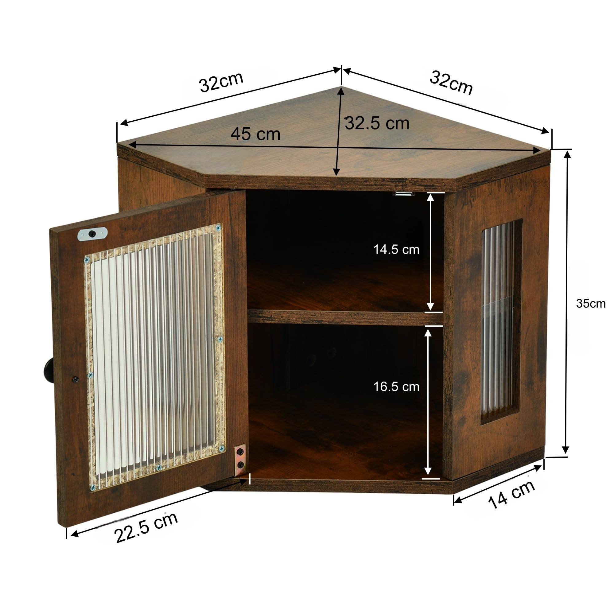 Portapane Angolare 32x32x35cm, Mobile Contenitore Cucina con Mensola Regolabile, Porta Acrilica Trasparente, Finitura Effetto Legno, Risparmio Spazio, Design Rustico Moderno