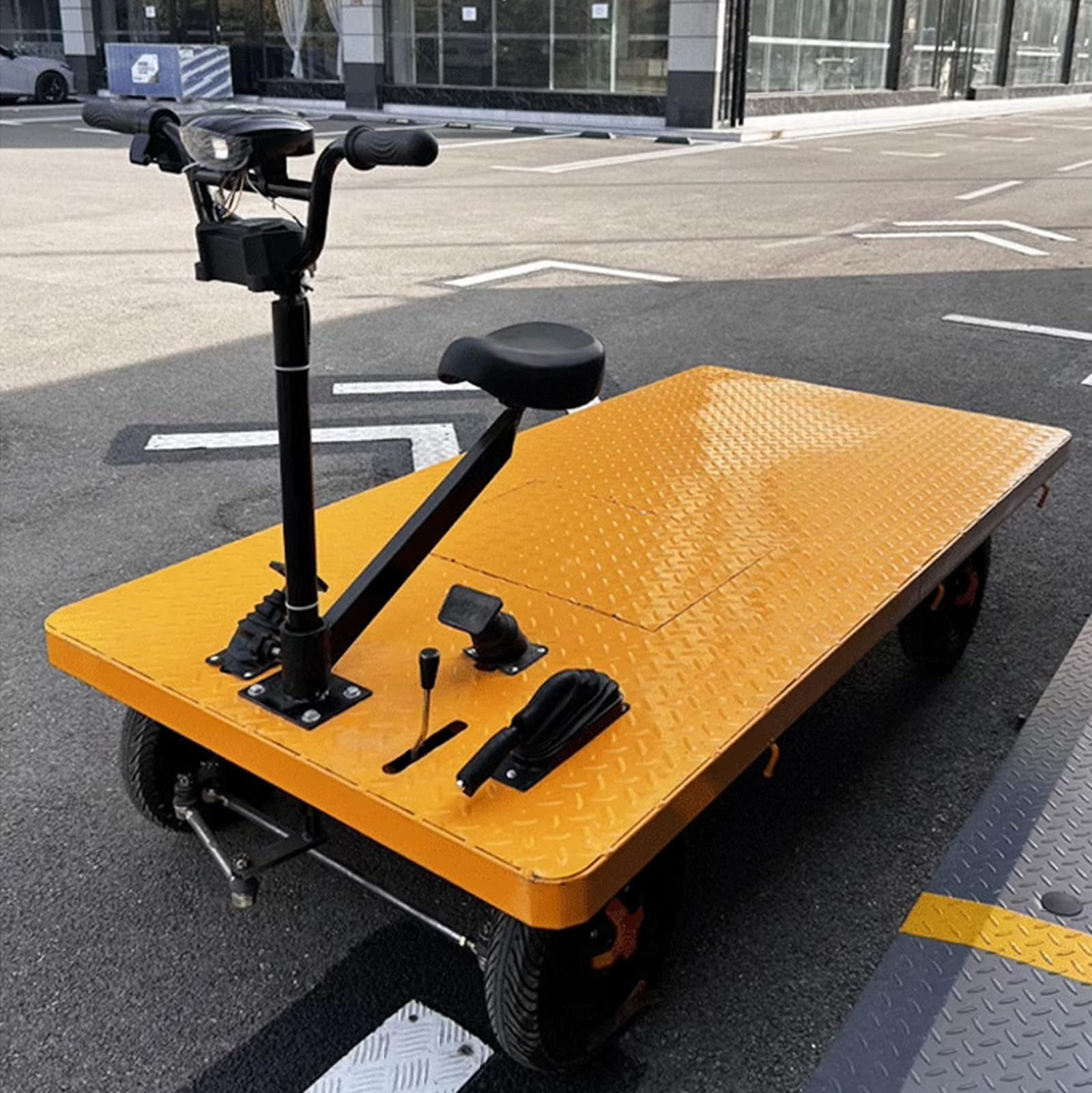 Elektro Pritschenwagen Tragbar Langlebig Transportwagen Klappbar 600kg Rollwagen Mit Lenkbarer Luftbereifung Plattformwagen Transporthilfe Handwagen Mit Feststellbremse,04