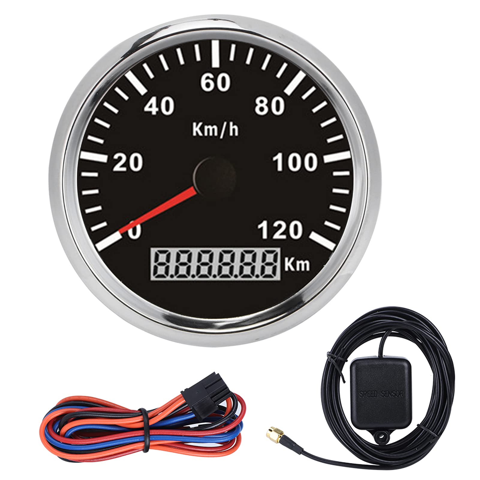 Velocímetro GPS universal Medidor antivaho impermeable 0 120 km H Pantalla de motor paso a paso de alta precisión para automóvil Camión Barco Motor Acero inoxidable Plástico (Cubierta plateada con