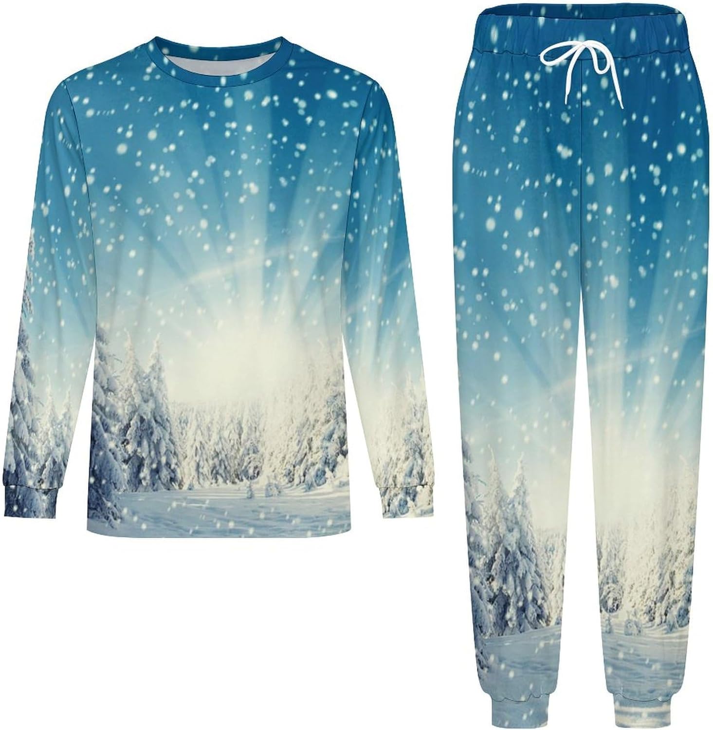 [キビックス] パジャマ メンズ 雪 松の木 雪の华 ルームウェア 上下セット 長袖 柔らかくて暖かい 吸汗 丸首 通気 ロングパン