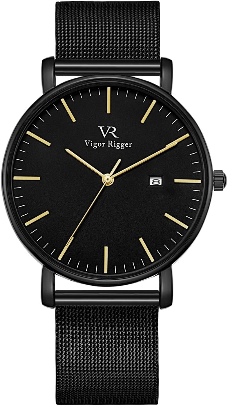 Menโs Watch Minimalist Wrist Analog Quartz Watches With Stainless Steel Mesh Band independent Second Hand DialVigor Rigger Men's Quartz Watches, Minimalist Analog Date Display Wrist Watch