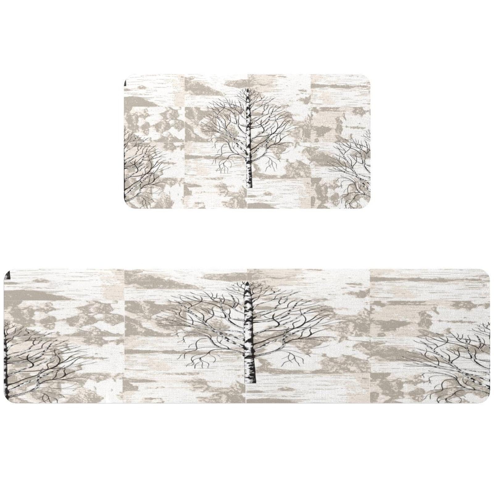 Tapis de cuisine antidérapants lot de 2 lavables motif bouleau pour buanderie