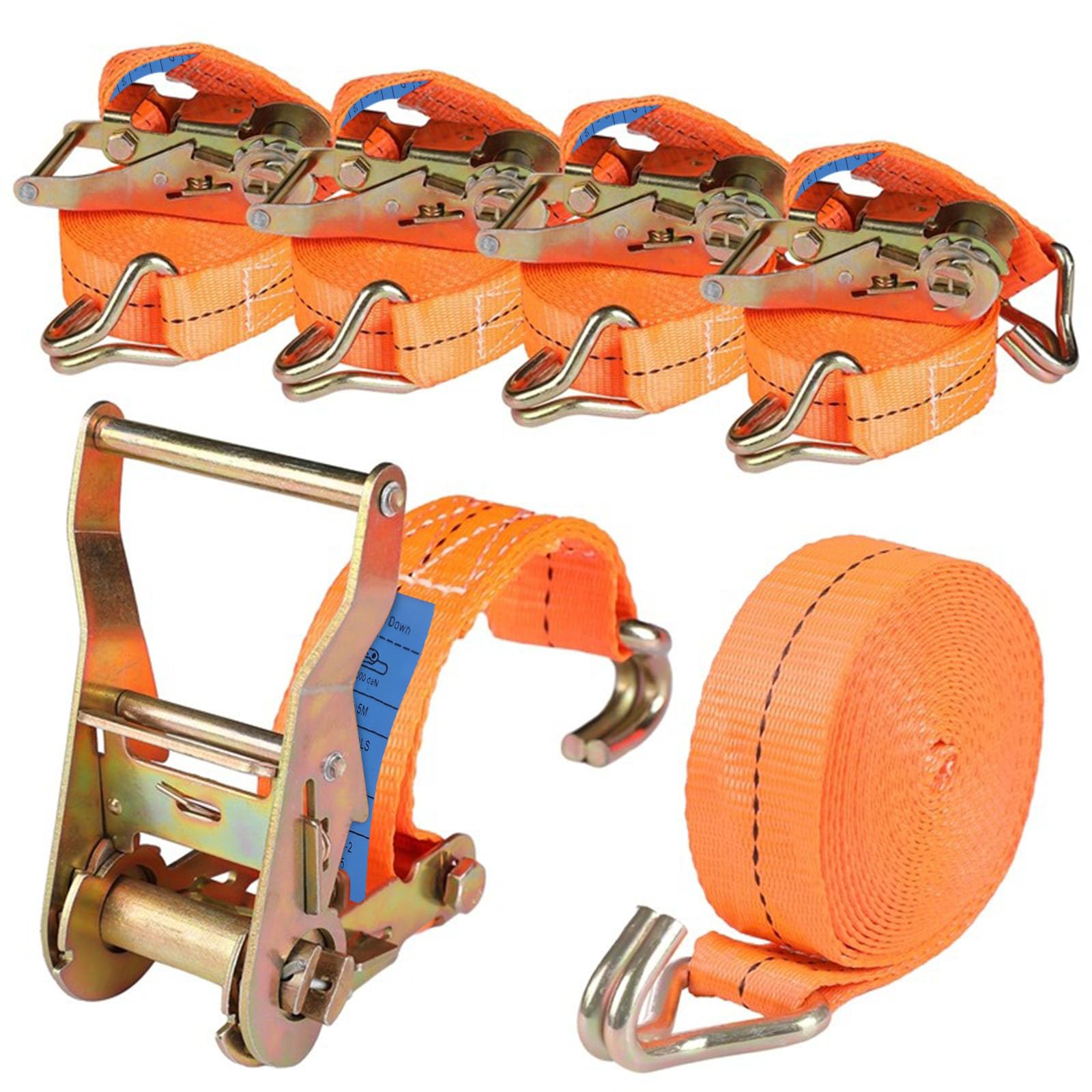 Pamatio 4 Pack 3000 kg Ratchet Straps, Heavy Duty Tie Down Straps With J-Hooks, 6M x 4 CM, Adjustable Tensioning Straps Lashing Strap For Van/Trailer/Cargo/Motorcycle/Load Securing (Orange) — image 1