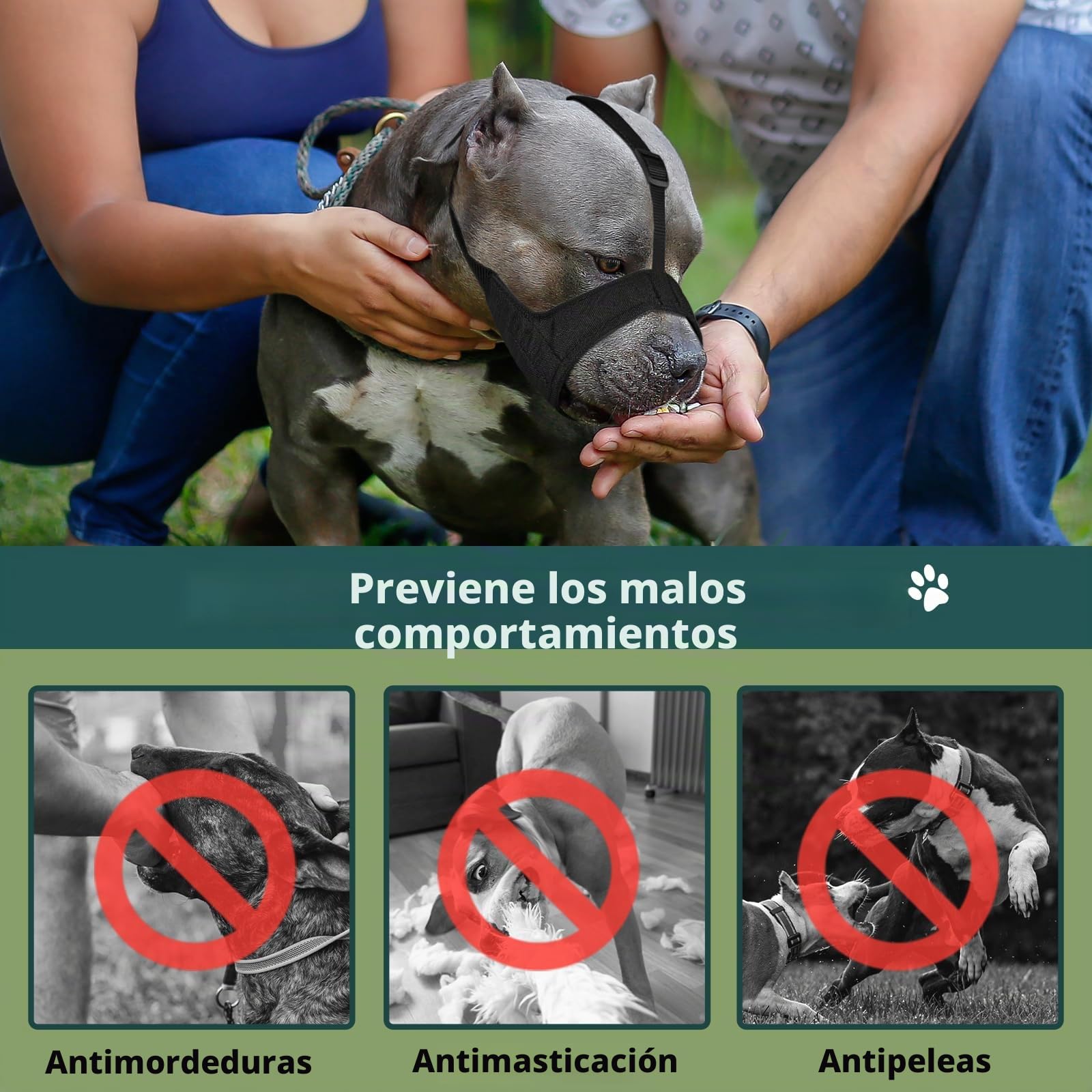 Mayerzon - Bozal Suave para Perros con Correa Antideslizante, para Pitbull, American Bully, bóxer, Rottweiler, Protector para hocico Corto, Mediano y Largo, Evita morder y Masticar, Permite Beber
