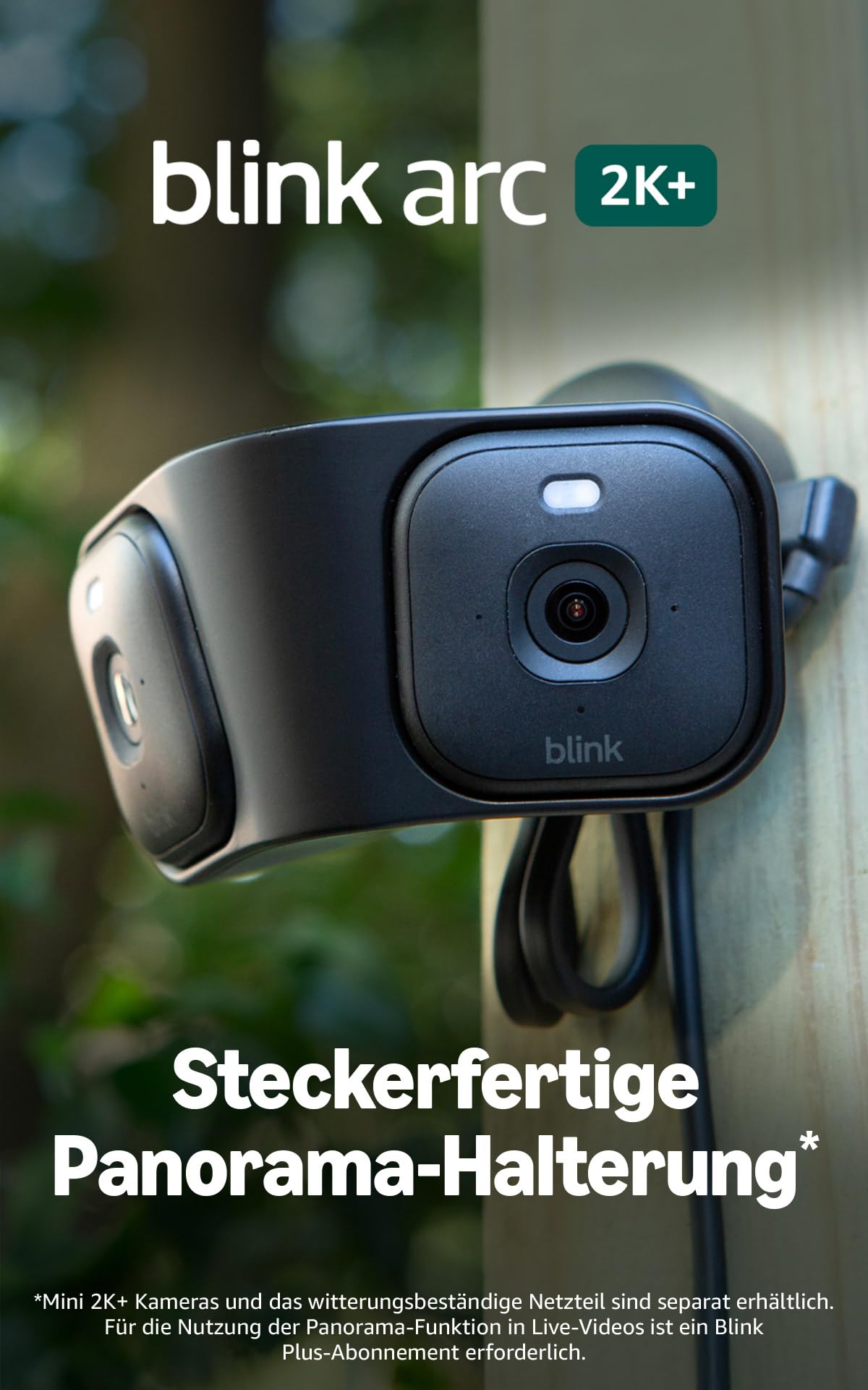 Blink Arc | mit Panorama-Ansicht [Funktion erfordert Plus-Abonnement], 180° Abdeckung, steckerfertige Dual-Kamerahalterung für Mini 2K+ und Mini 2, einzelne Stromquelle | nur Halterung - Schwarz