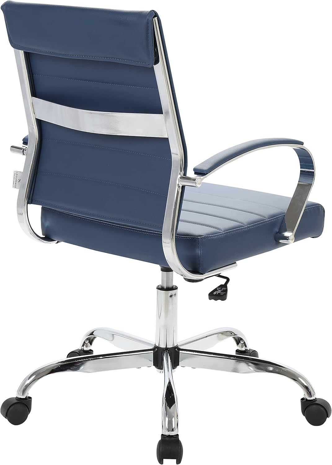 LeisureMod Benmar Leather Office Desk Chair, Mid-Back Ergonomic Swivel Chair with Lumbar Support, Adjustable Height, Tilt Lock, Cushioned Seat & Back, Home Office Task Chair (Navy Blue, Single)