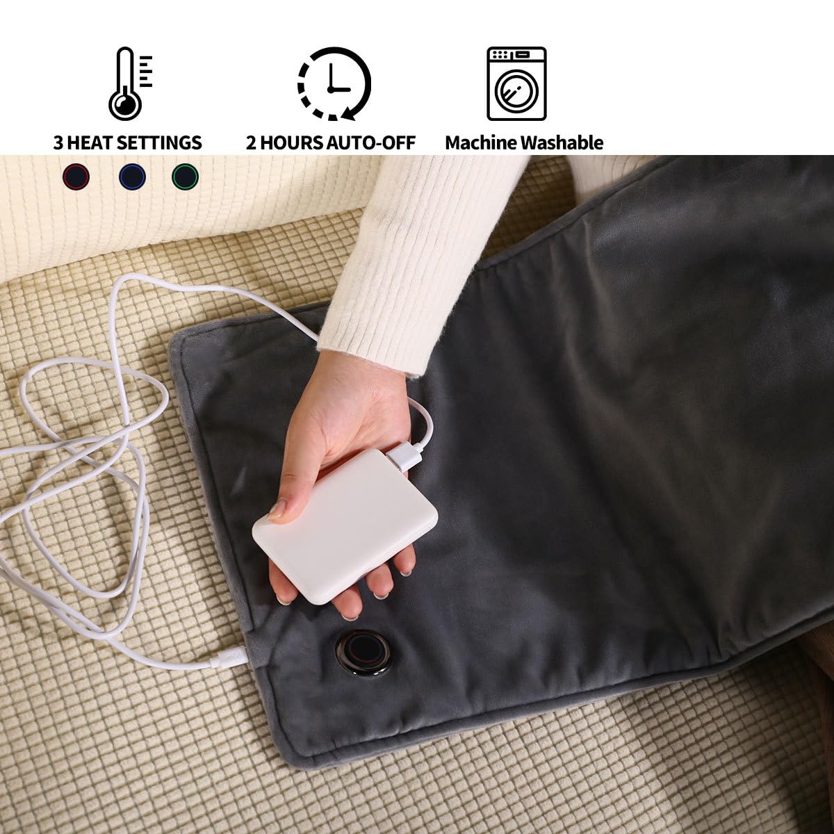 Almohadilla térmica para Manta eléctrica, Calentador Corporal con calefacción USB (30x60 cm), Mantas eléctricas con calefacción, Almohadilla Lumbar Individual, Uso en el hogar - Green