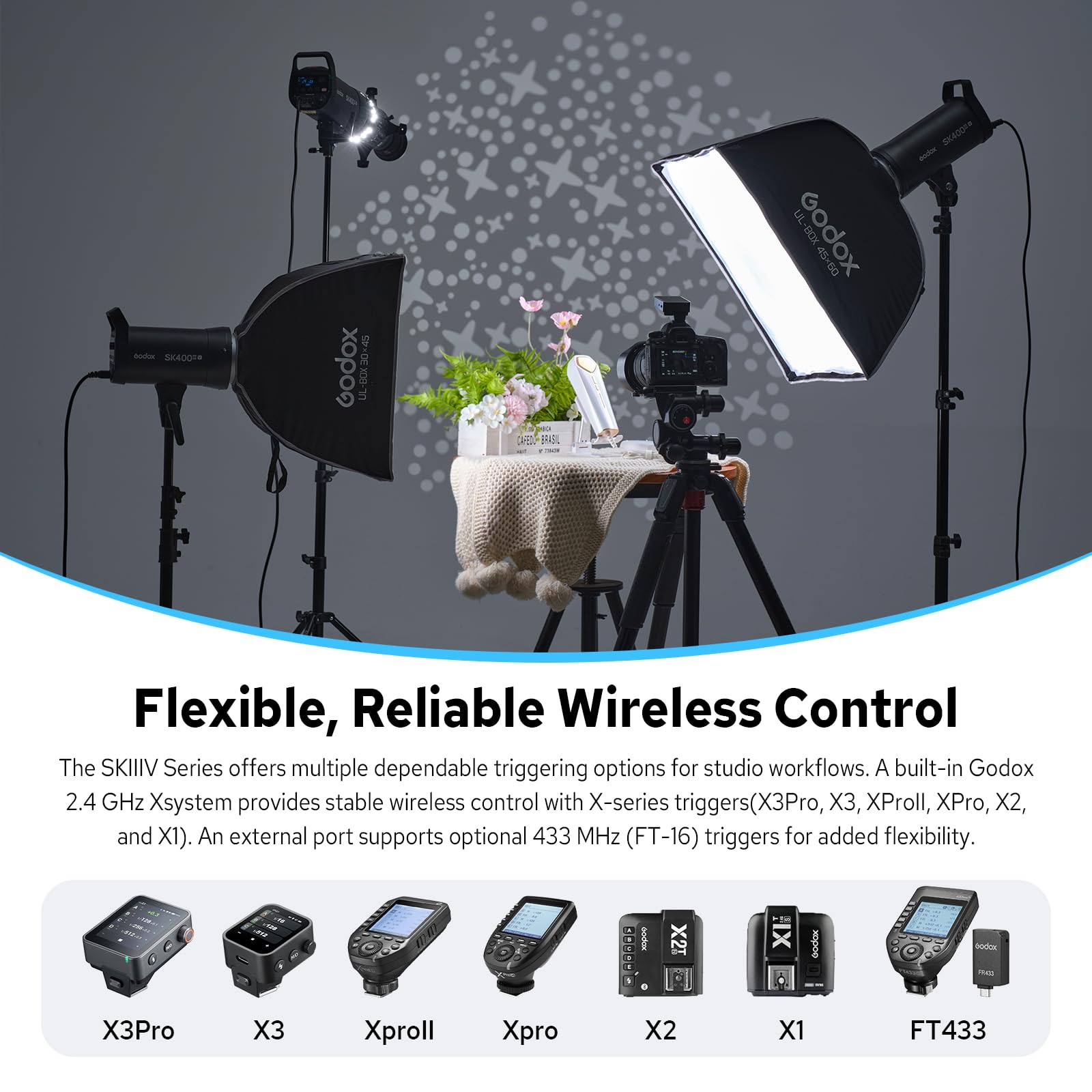 Godox SK400III-V SK400IIIV Studioblitz, 400 Ws Monoluz Bowens Halterung, 2,4 G kabelloses X-System, 0,1-1,5 s Recycelung, 10 W LED-Modellierlampe
