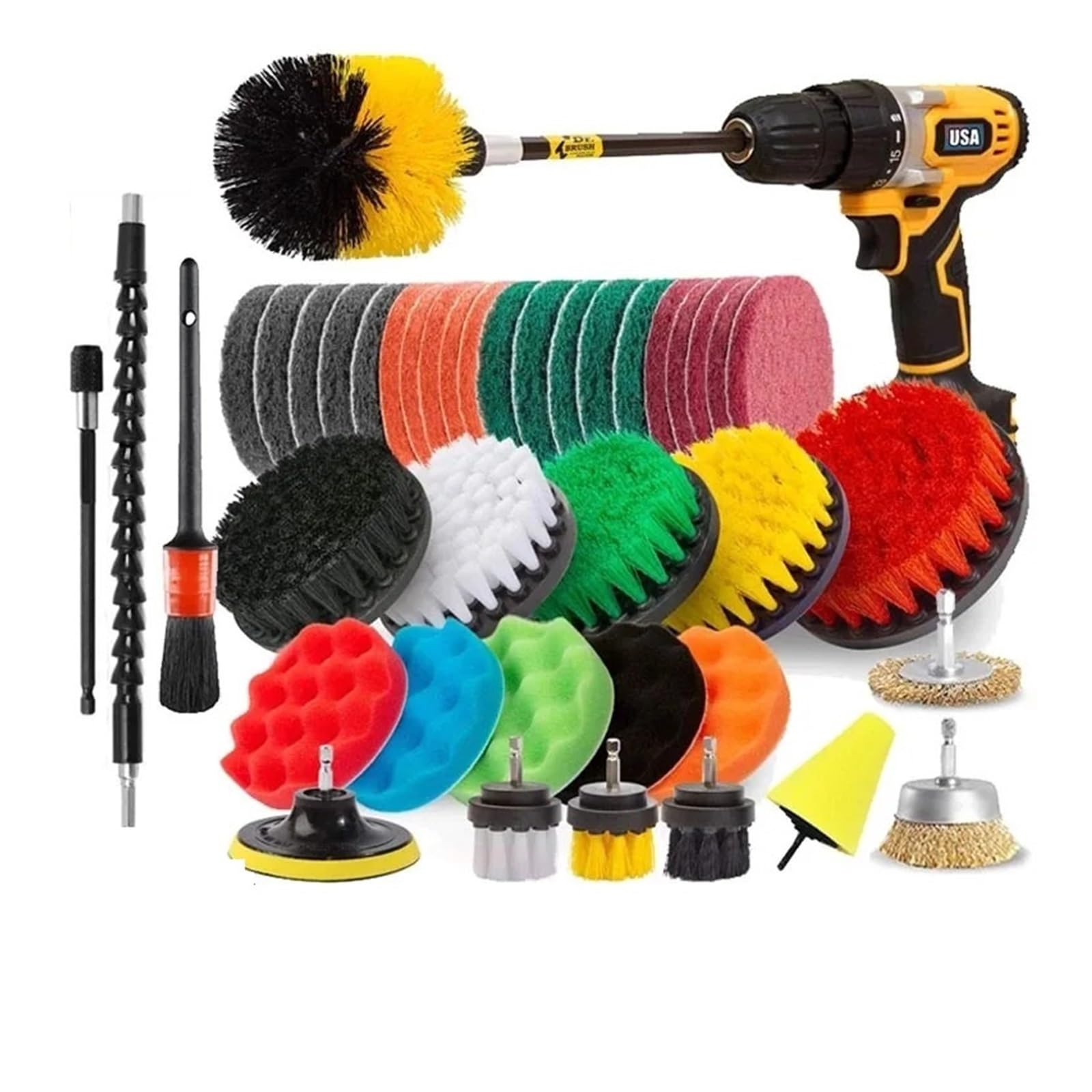 Compatible con el juego de accesorios de cepillo for taladro eléctrico UNTIOR, cepillo for fregar a presión, pulidor de automóviles, kit de limpieza de cocina y baño, herramientas de limpieza de inodo