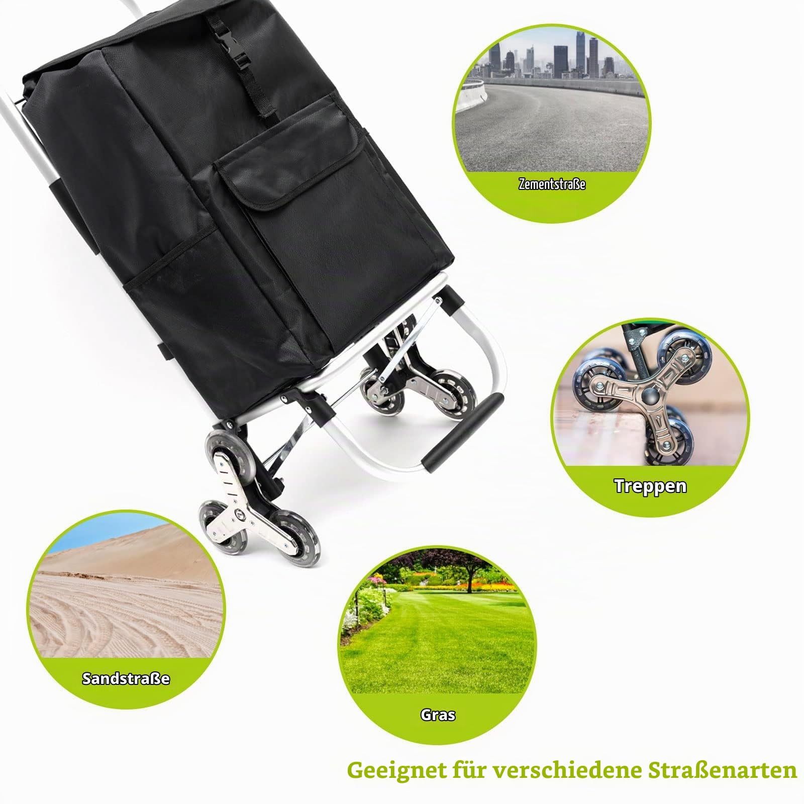 Faltbarer Einkaufstrolley (56 L),Robuster Einkaufswagen mit 6 Metallrädern, Abnehmbarer Kühltasche & Einkaufstasche,Praktischer Transportwagen für Zuhause und den Einkauf