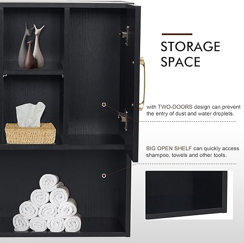 Miniatura 8 de BarberPub Armario de estilo para montaje en pared con puertas y bisagras, para sala de estar, armario colgante para spa 2205 (negro)