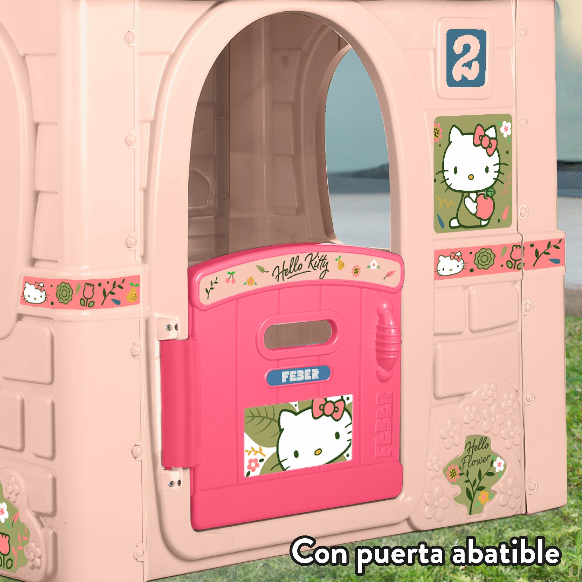 FEBER - Hello Kitty House, domek dla dzieci z drzwiami składanymi, z naklejkami do dekoracji domu, kolory odporne na światło słoneczne, łatwy montaż, od 2 lat, słynny (FE201000)