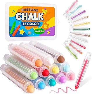 Dustless Chalk for Kids Indoor Chalkboard, 12 Colors Washable Sidewalk Chalk Set with Protective Box, Mess-Free for Drawing on Chalkboards Papers Sidewalks, Gift for Toddlers Boys Girls Ages 3+
