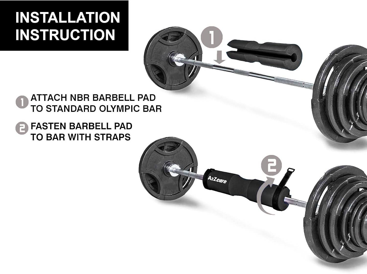 A2ZCARE Barbell Pad Squat Pad - Neck & Shoulder Protective Pad for Squats, Weightlifting, Lunges & Hip Thrusts - Fit Olympic and Standard Bar with Tighten Belts for Secure and Non-slip