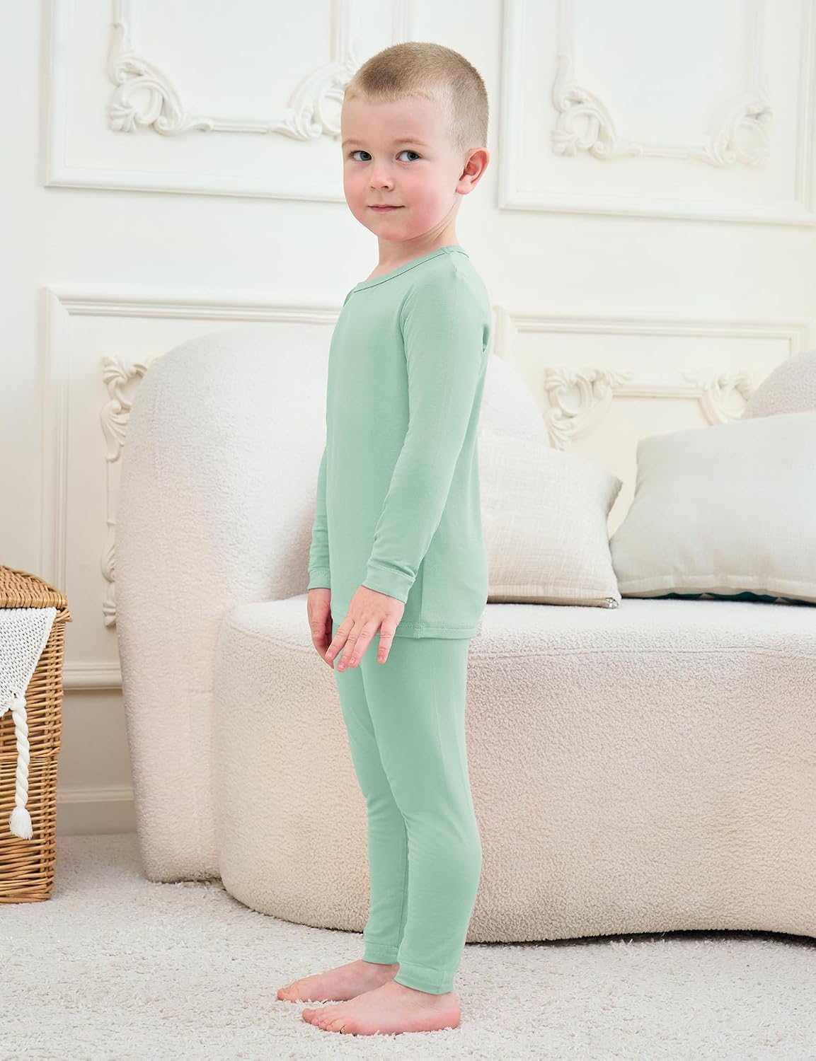Jimonda Baby Boys Girls Pajama Sets Toddler Long Sleeve Sleepwear Sets Rayon from Bamboo Pajamas Sets 4pcs PJs 18M-8Y