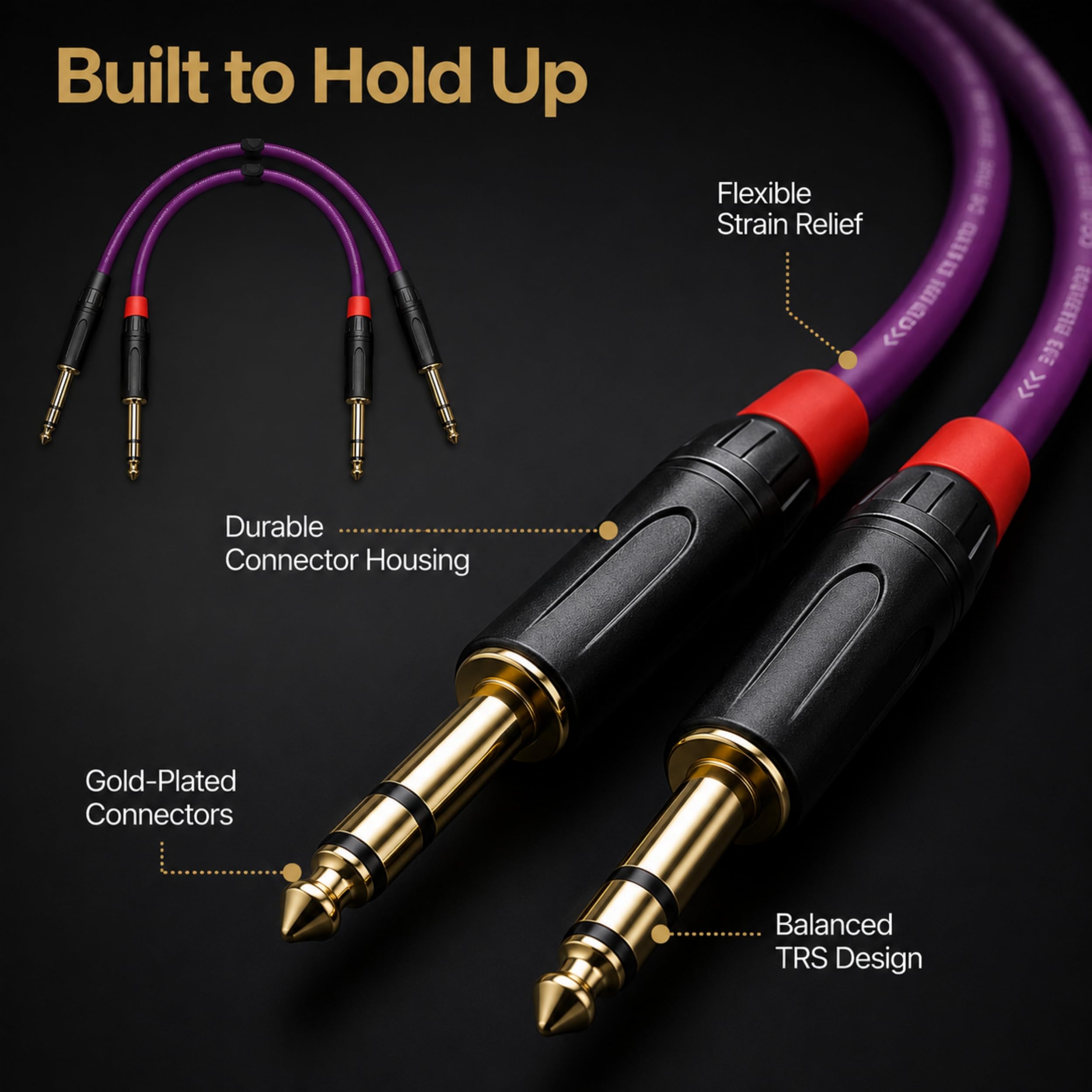 Audiokabel – 0,3 m langes Amperekabel für Bass, Tastatur, Studiomonitore, Mischpult, 1/4 Zoll TRS-Instrumentenkabel – 2 Stück