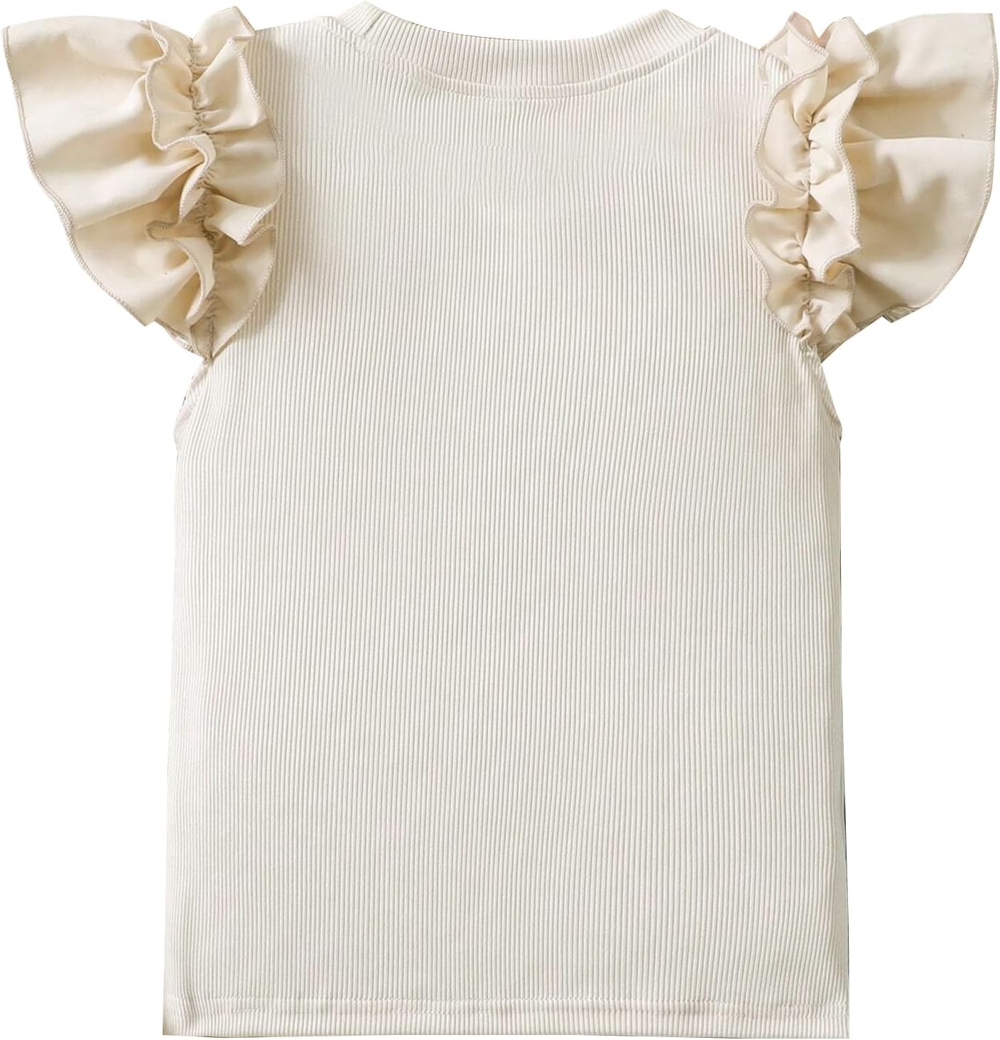 Girls' Ruffle Sleeve Shirts Ribbed Knit Cute Tops Crew Neck Summer T Shirts - Image 3