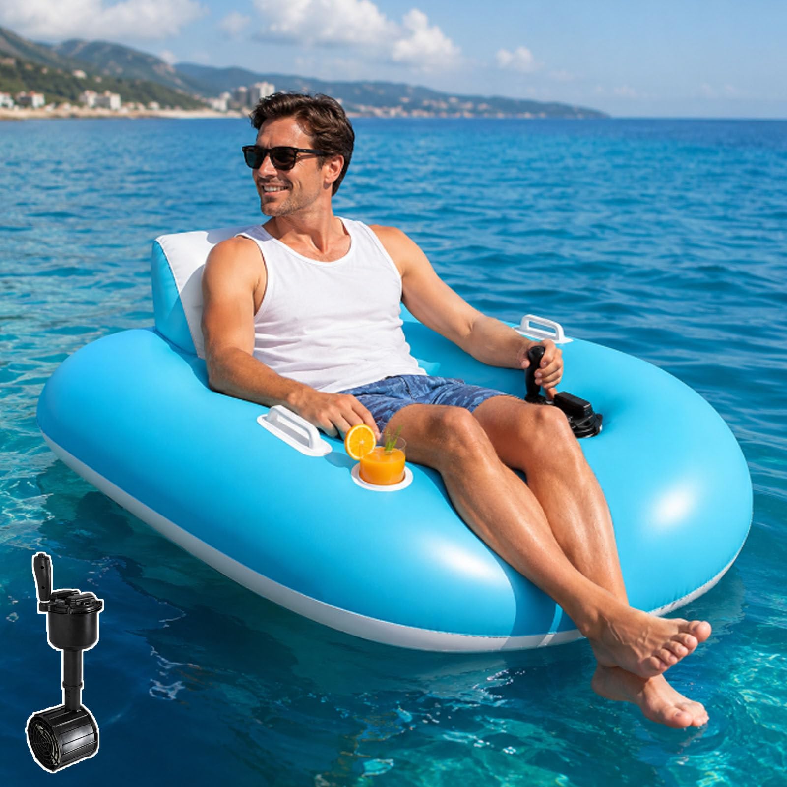 smafoseedding Motorized Inflatable Water Blob,Electric Inflatable Pool Lounger For River Run Tube Fun,50w Motor,360° Spin,4500mah 60min,Cup Holder,Backrest, 265lbs,Motorized Pool Float For Adults