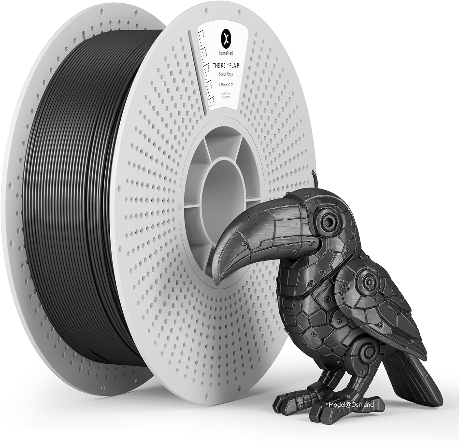kexcelled Metallic PLA Filament 1.75mm, Gun Metal Gray 3D Printer Filament PLA,Silk Metal Glossy Shiny Surface,Dimensional Accuracy +/- 0.03mm,1kg Reusable and Removable Spool