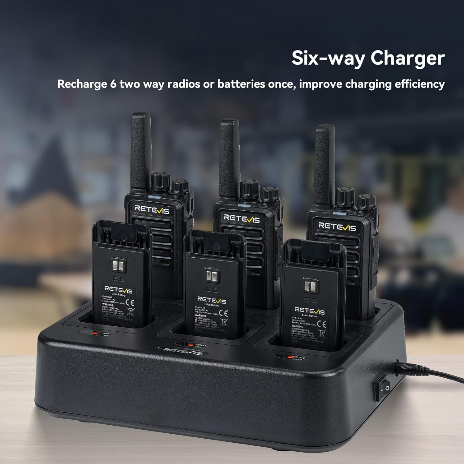 Retevis RT668H Walkie Talkies, 2 Way Radio with Screen, Long Range Walkie Talkies with 6 Way Charger, Rechargeable Radio Communication, PMR446 License Free for School, Security(6 Pack, Black) — view 4