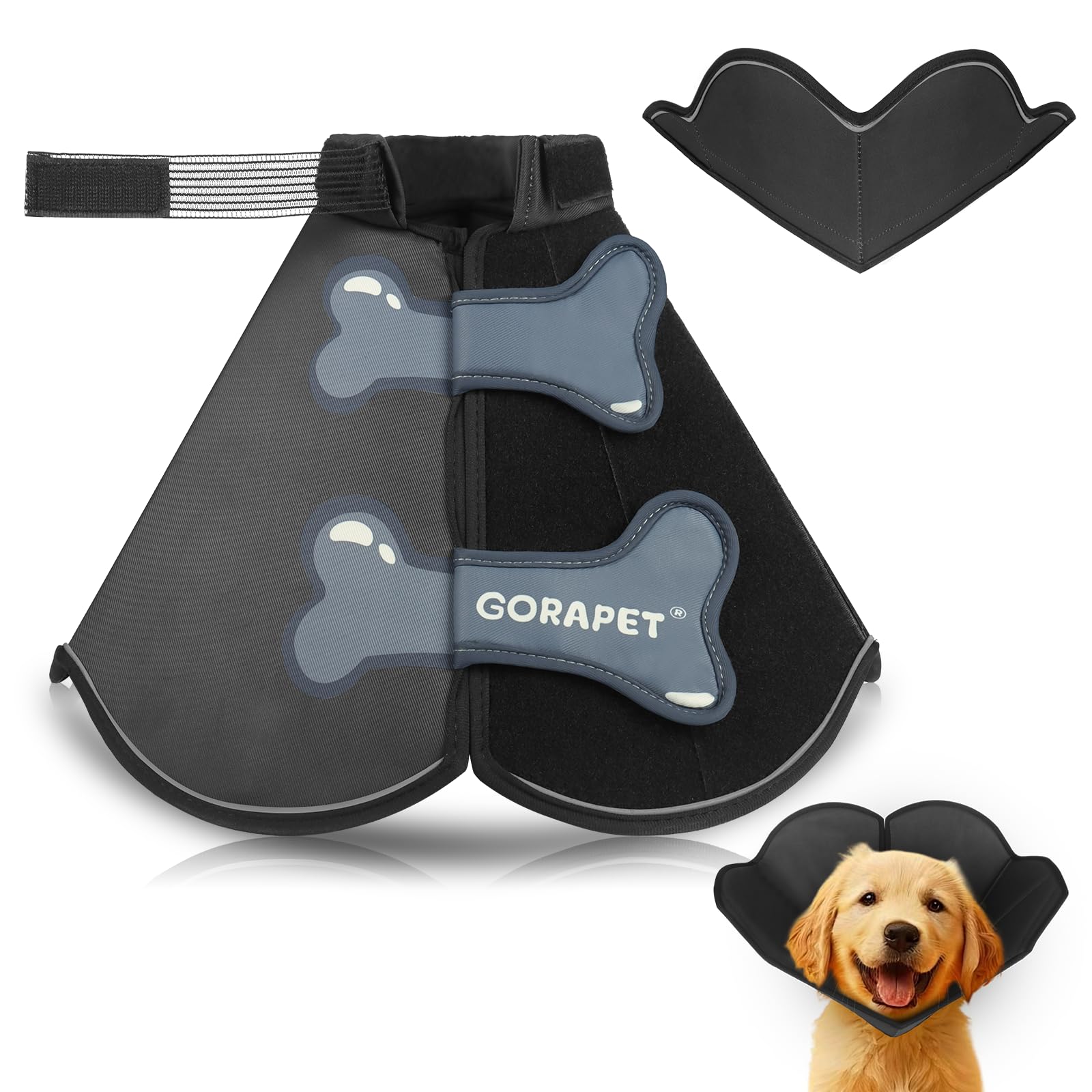 Dog Cone Collar Alternative, Partially Detachable Hard & Heavy Cone for Lab Golden GSD (Small&Medium Sized), Elizabethan Adjustable Protective Dog Neck Head Recovery Cone After Surgery Anti Licking
