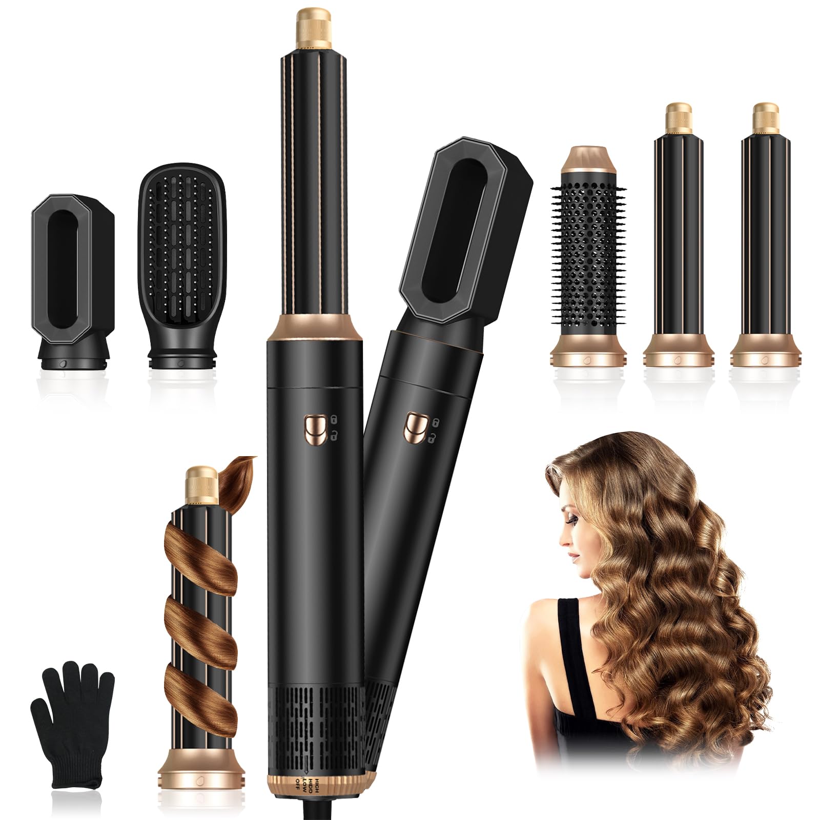 Cepillo Secador de Pelo 5 en 1 1000W Air Styler Multifunción con Ionizador, 3 Temperaturas, Alisa y Seca