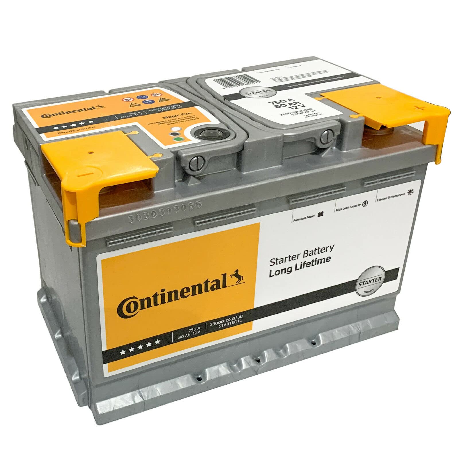CONTINENTAL Batteria Auto Originale I IMPIANTO AUTOMOBILISTICO 80AH 750A (EN)