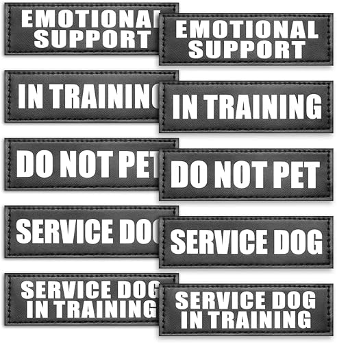 WINSEE Parches reflectantes para perros de servicio en parche de entrenamiento para chaleco de servicio para arnés para perro (paquete de 10, L)