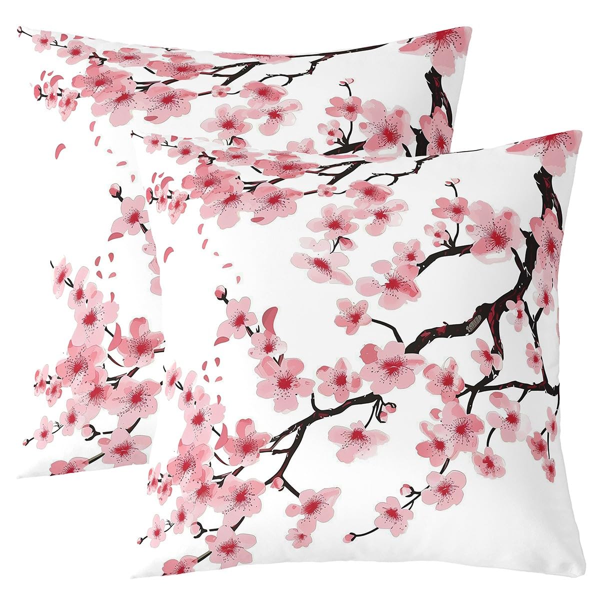 Homemissing Kids Cherry Blossoms Throw Pillow Covers 45x45cm Set of 2 Boys Girls Japanese Style Decorative Pillowcase Sakura Flower Cushion Cover Spring Floral Botanical Outdoor Pillows Covers