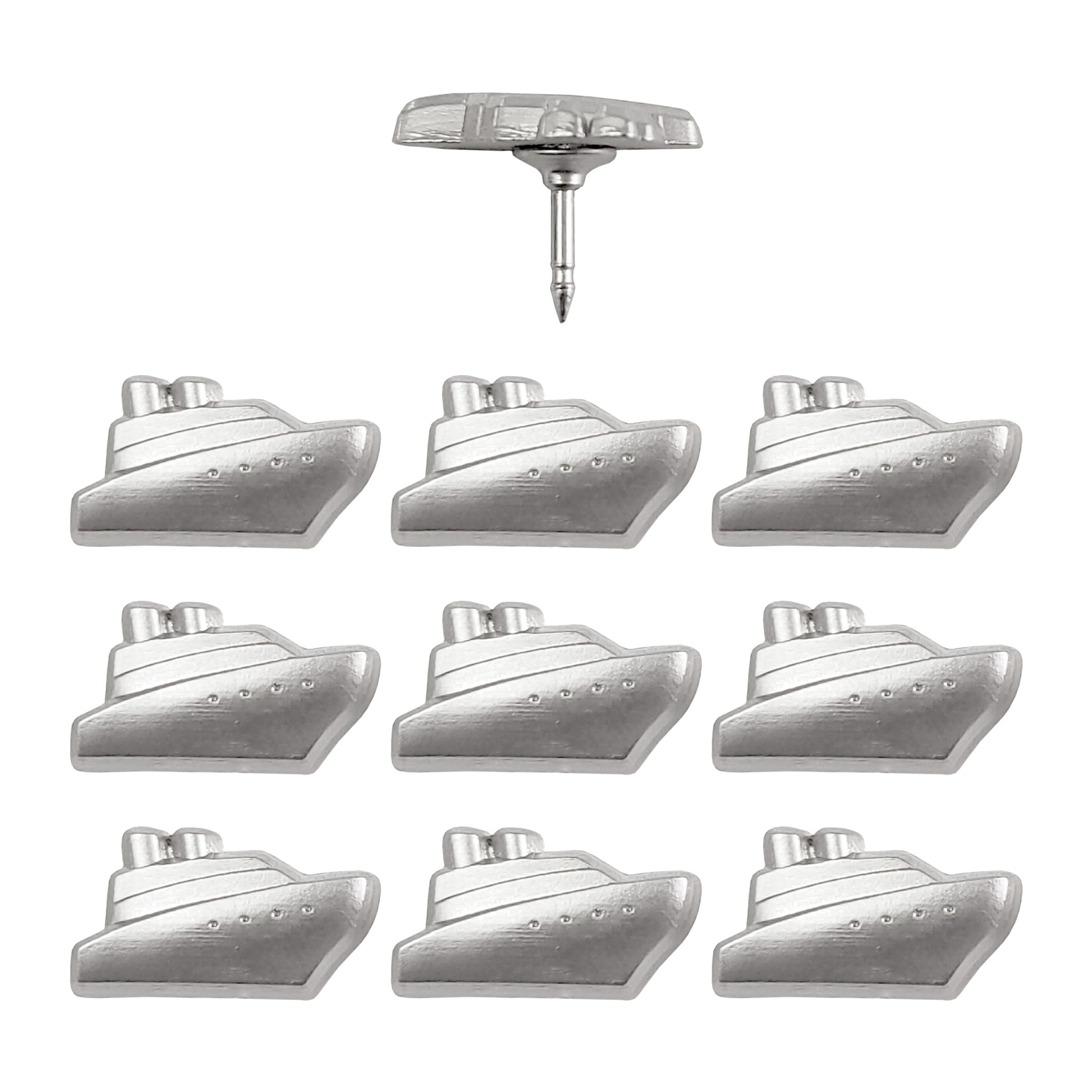 Cruise Ship Push Pins - Silver Metal Cruise Ship Pins - for Cork Board, Maps, or Lapel Pin Use - Designed in USA - Set of 10