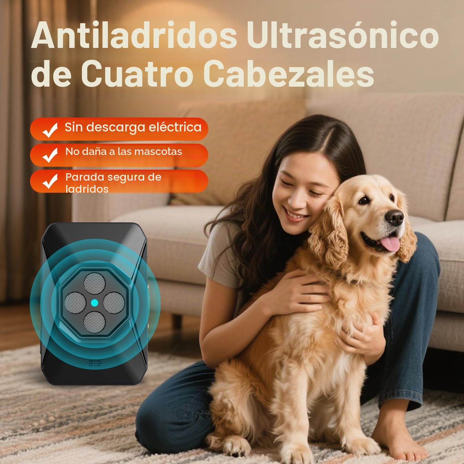 WUGEIN Ahuyentador de Perros Ultrasonidos,3 Frecuencias antiladridos,USB Recargable,Dispositivo Impermeable automático antiladridos Interior Exterior para Perros Pequeño Mediano Grande,33FT Alcance