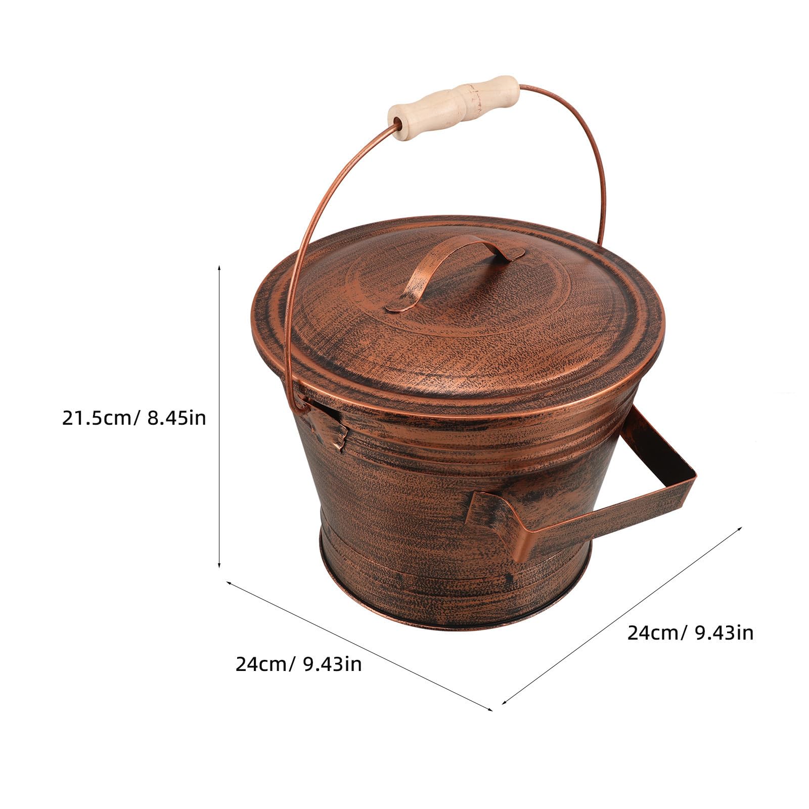 minkissy Secchio da con in Legno a Cenere per Manico Coperchio in Ferro Resistente Facile Trasportare per Stufa a Legna per Uso Interno e Esterno
