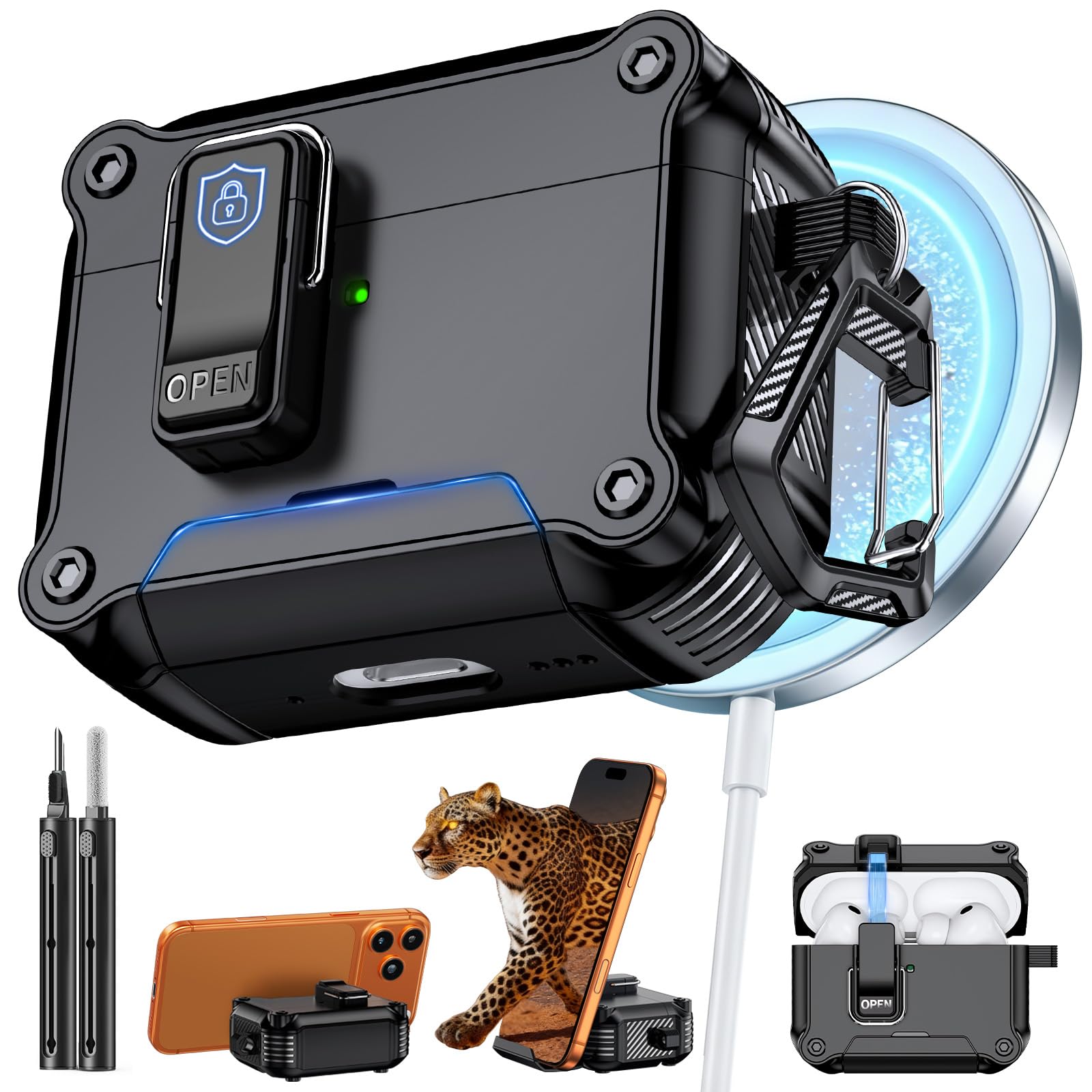 Inesore Compatible with AirPods Pro 3 Generation Case,Secure Lock & Phone Stand Design,Compatible with MagSafe,Automatic Snap Switch Secure Cover for New AirPods Pro 3rd (2025)-Black