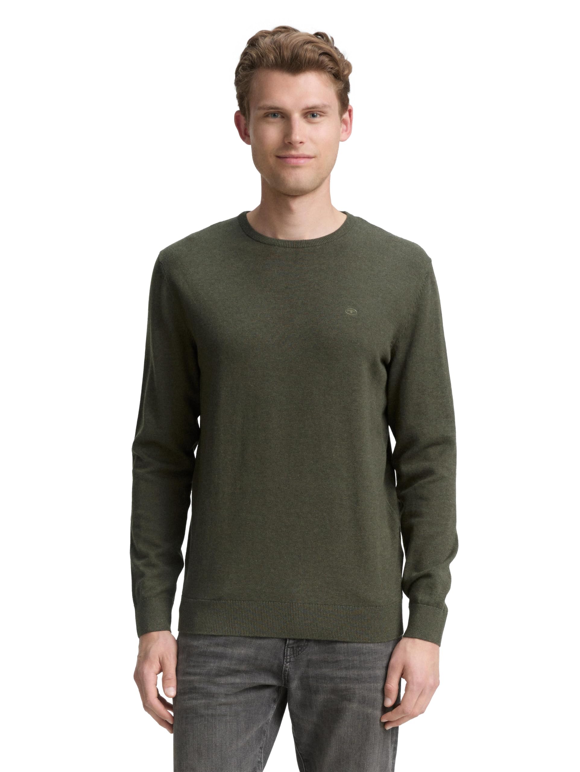 TOM TAILOR Men's 1012819 Sweater, 24244 Coloured Forest Green Melange, XXXL
