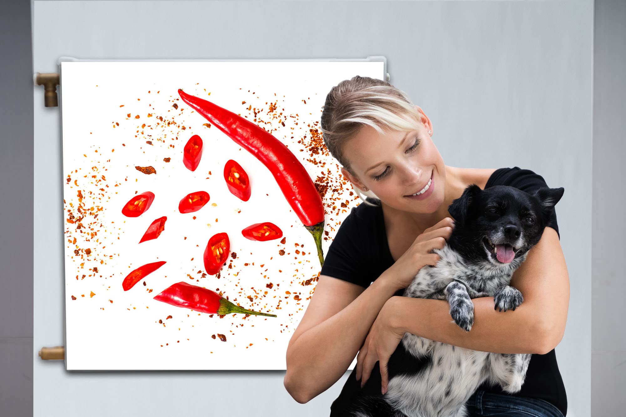 Magnet Heizkörperverkleidung Heizkörperabdeckung Rot Chili 80x60 cm Heizung Abdeckung Verkleidung Magnetische Abdeckmatte Kühlschrank aus Einem Flexiblen Magneten Digitaler Aufdruck