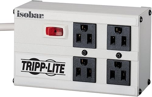 Miniatura 2 de Tripp Lite Isobar - Regleta protectora contra sobretensiones de 4 tomas, cable de 6 pies, enchufe en ángulo recto, gris y 1 toma de corriente,