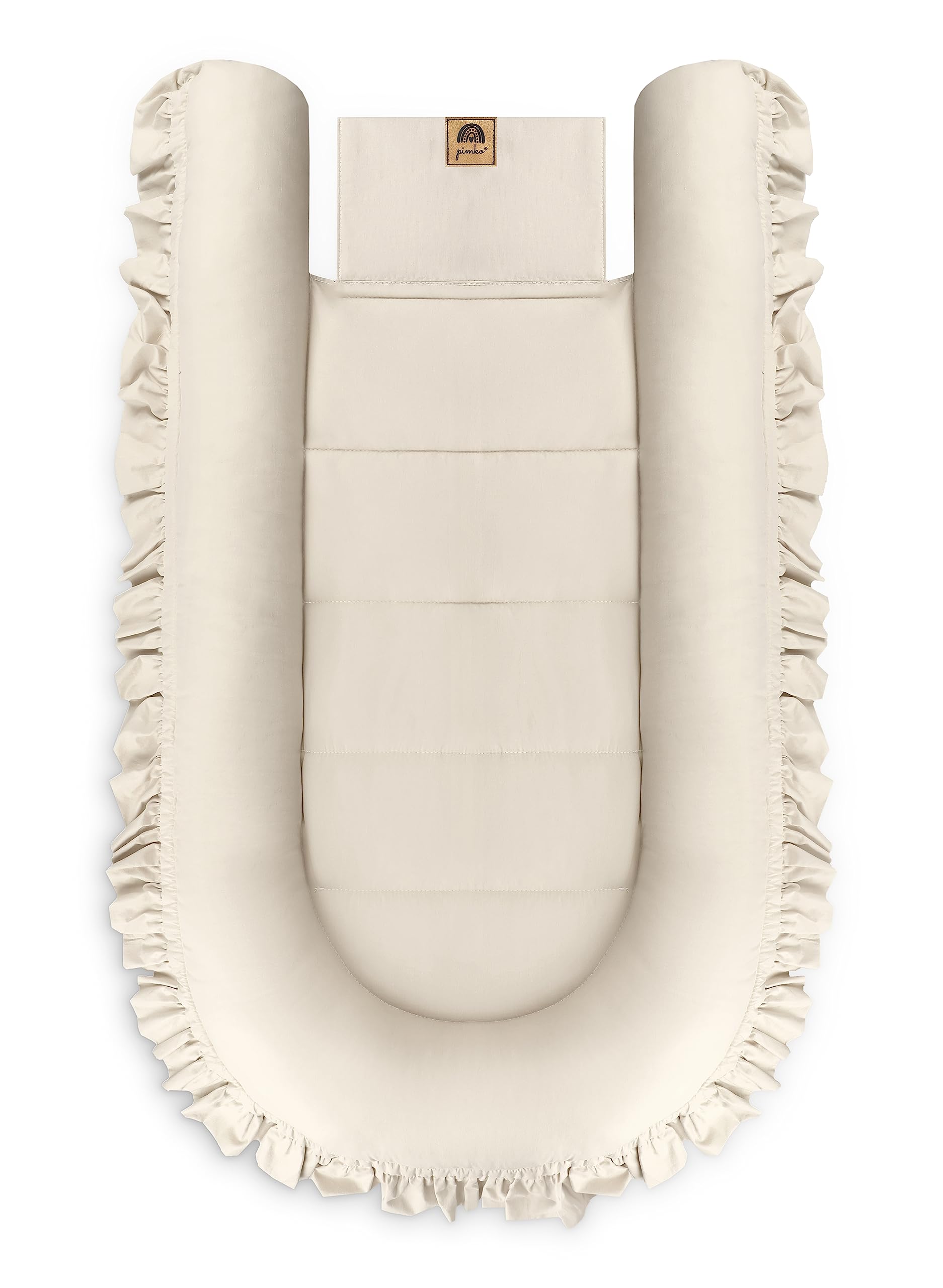 PIMKO Nido de bebé con volantes para bebé, capullo para bebés y recién nacidos, 100% algodón, adecuado para el hogar, 55 x 90 cm (beige con solapa)
