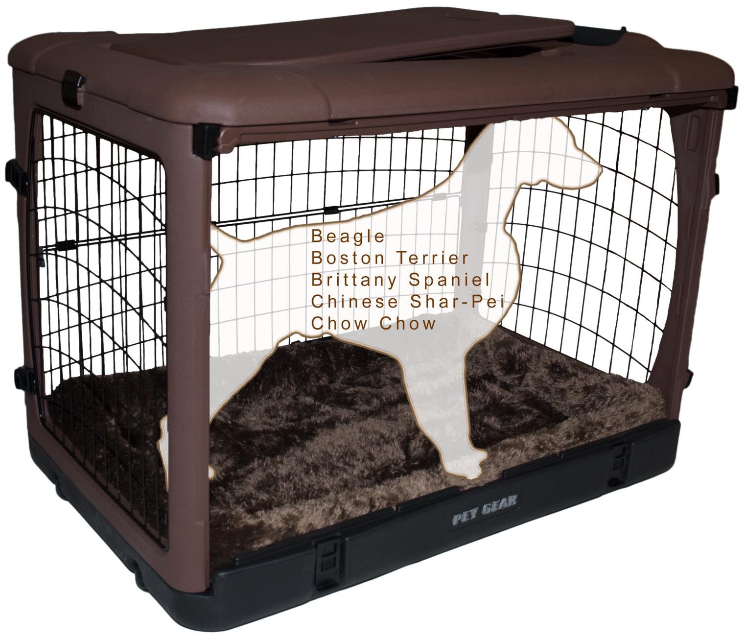 Pet Gear ''The Other Door'' 4 Door Steel Crate with Plush Bed + Travel Bag for Cats/Dogs, Sets up in Seconds No Tools Required, Built-in Handle/Wheels, Chocolate, 36-inch, (Model: PG5936BCH)