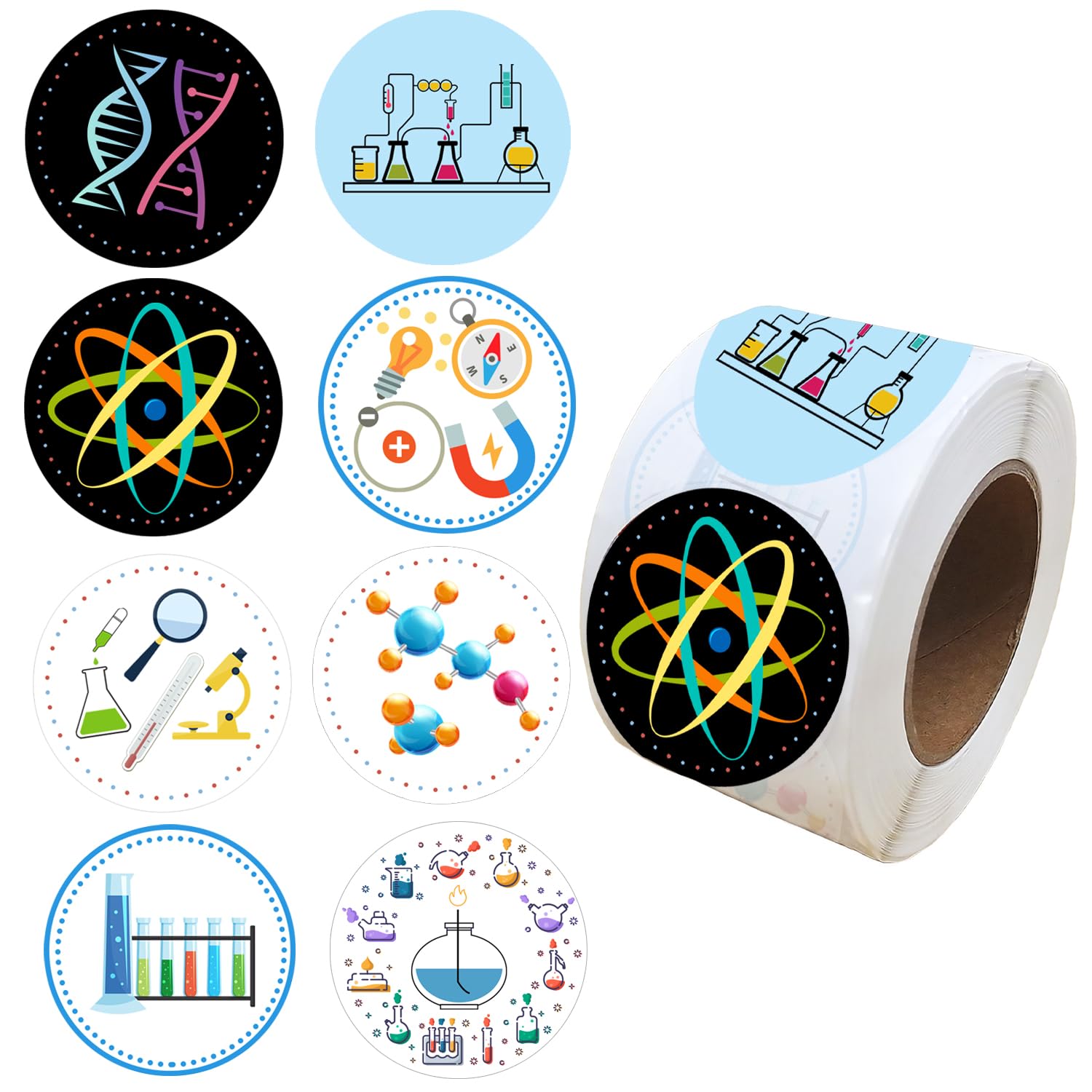 ATSMOICY 500 Science Themed Party Decorations Labels Roll Stickers Future Mad Scientist Natural Science Arts Birthday Baby Party Favors Decorations Stickers
