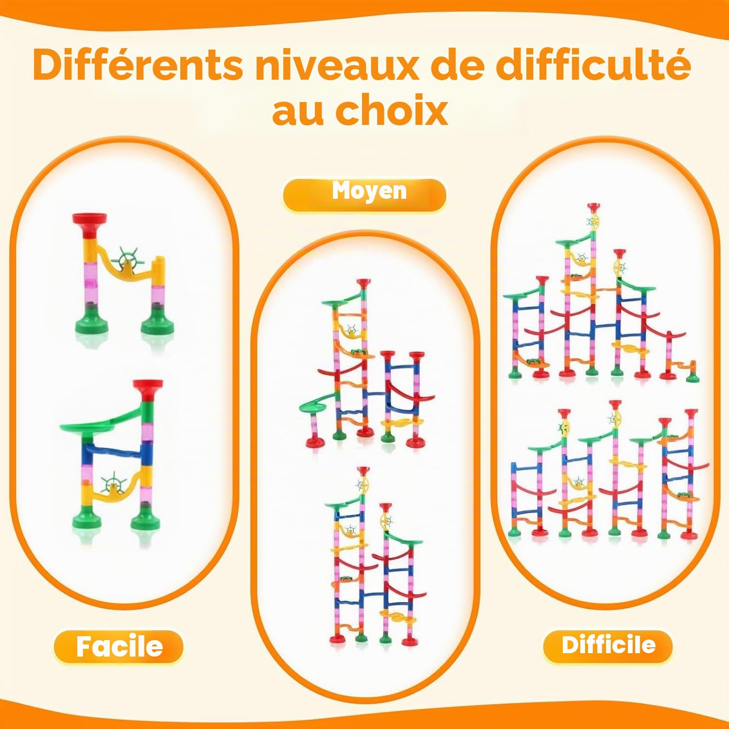 Marble Run 133 Pièces – 30 Billes – Jeux de Parcours à Billes STEM Construction Créatif – Cadeau Éducatif pour Enfants de 3 4 5 6 7 8 9 10 11 12 Ans Garçons Filles