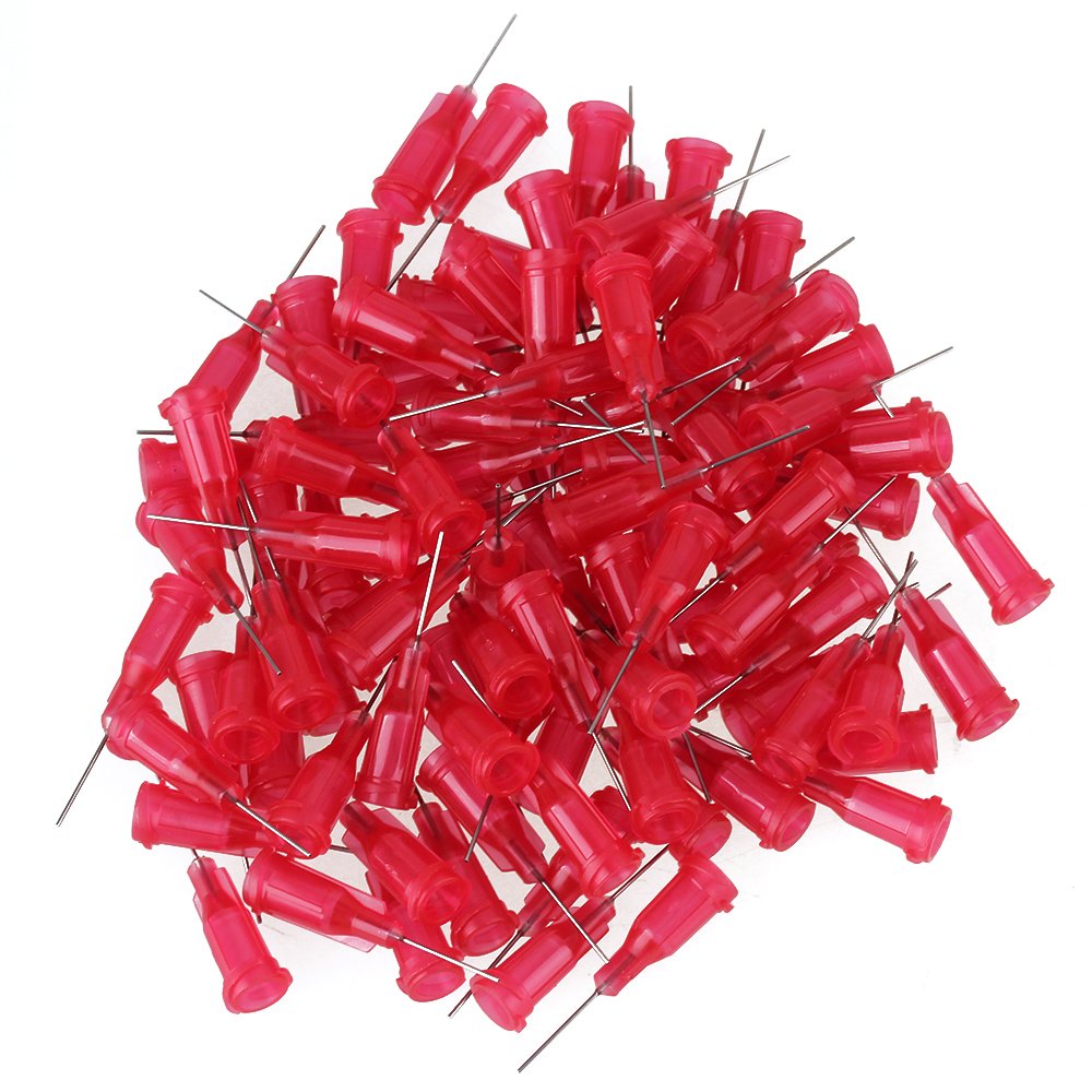 Szzijia 25Ga Red Red 1/2 Inch Plastic Glue Liquid Syringe Dispenser Dispensing Needle Tips 25 Gauge Pack Of 100 (25Ga Red)