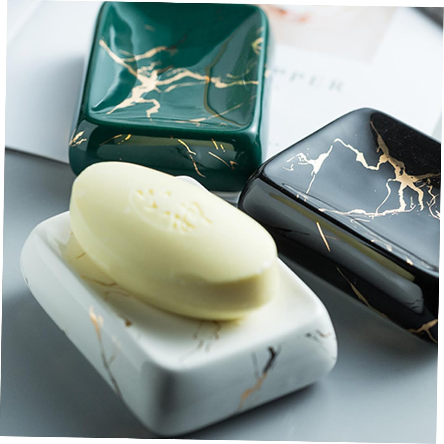 VICASKY 3pcs Bathroom Accessory White Glossy Finish Including Lotion Bottle Toothbrush Cup and Soap Dish for Organized Sanitary Bathroom Storage